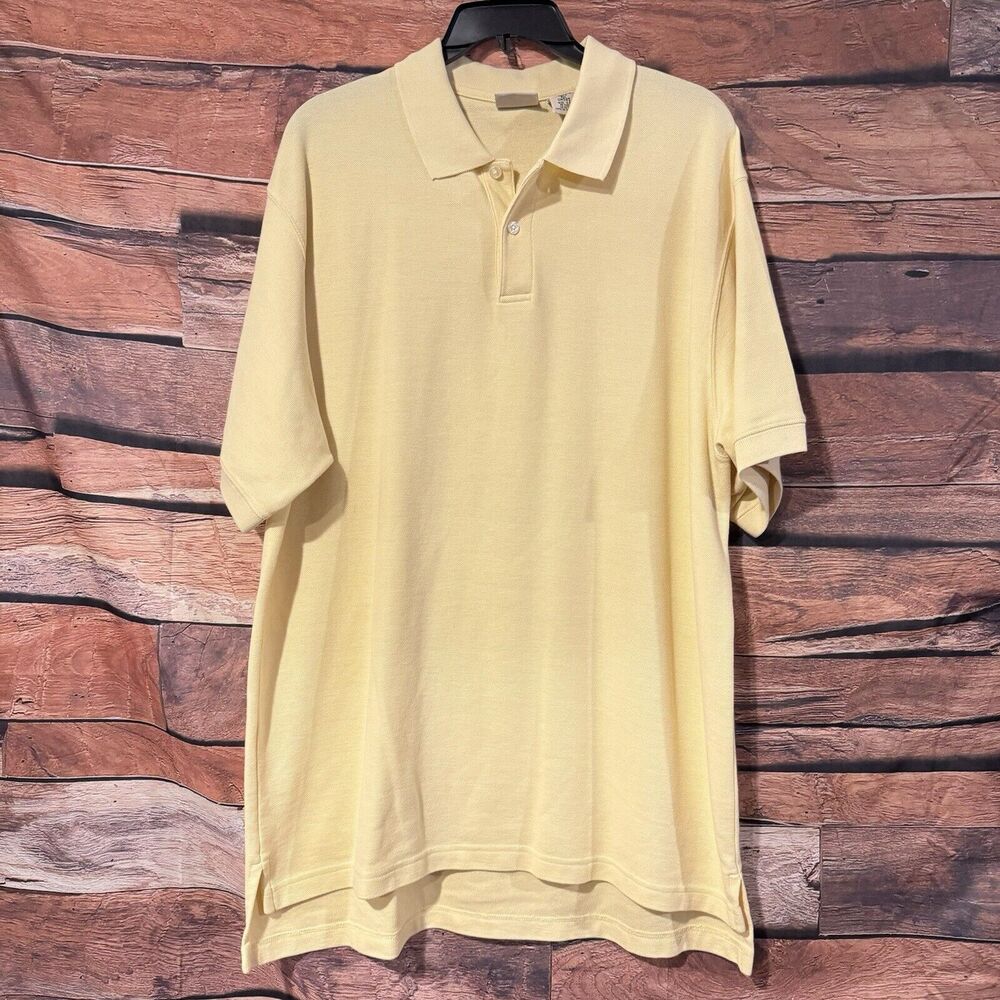 LL Bean Polo Shirt Mens Large L Yellow Cotton Pique Short Sleeve Casual Comfort
